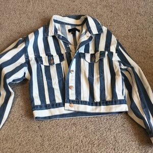 cropped stripe denim jacket